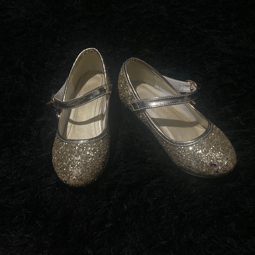 Gold Glitter Dress Shoes with Straps